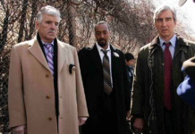Dennis Farina, Sam Waterston, and Jesse L. Martin in "Law & Order"