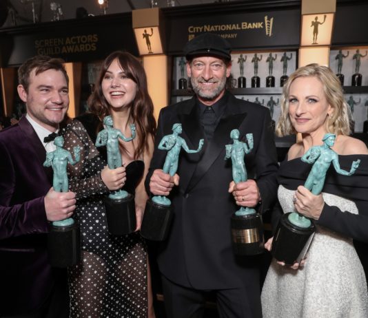 Daniel Durant, Emilia Jones, Troy Kotsur, and Marlee Matlin of CODA at the 28th Annual Screen Actors Guild Awards.