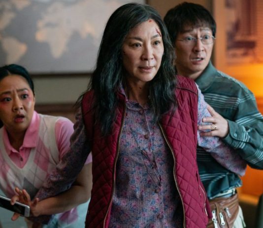 Michelle Yeoh, Ke Huy Quan, and Stephanie Hsu in "Everything Everywhere All at Once"
