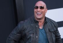 Dwayne Johnson at the "Fate of the Furious" premiere in 2017